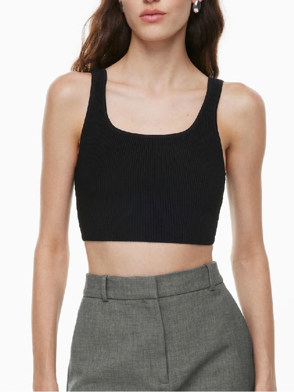 Babaton sculpt knit square neck crop tank BLACK